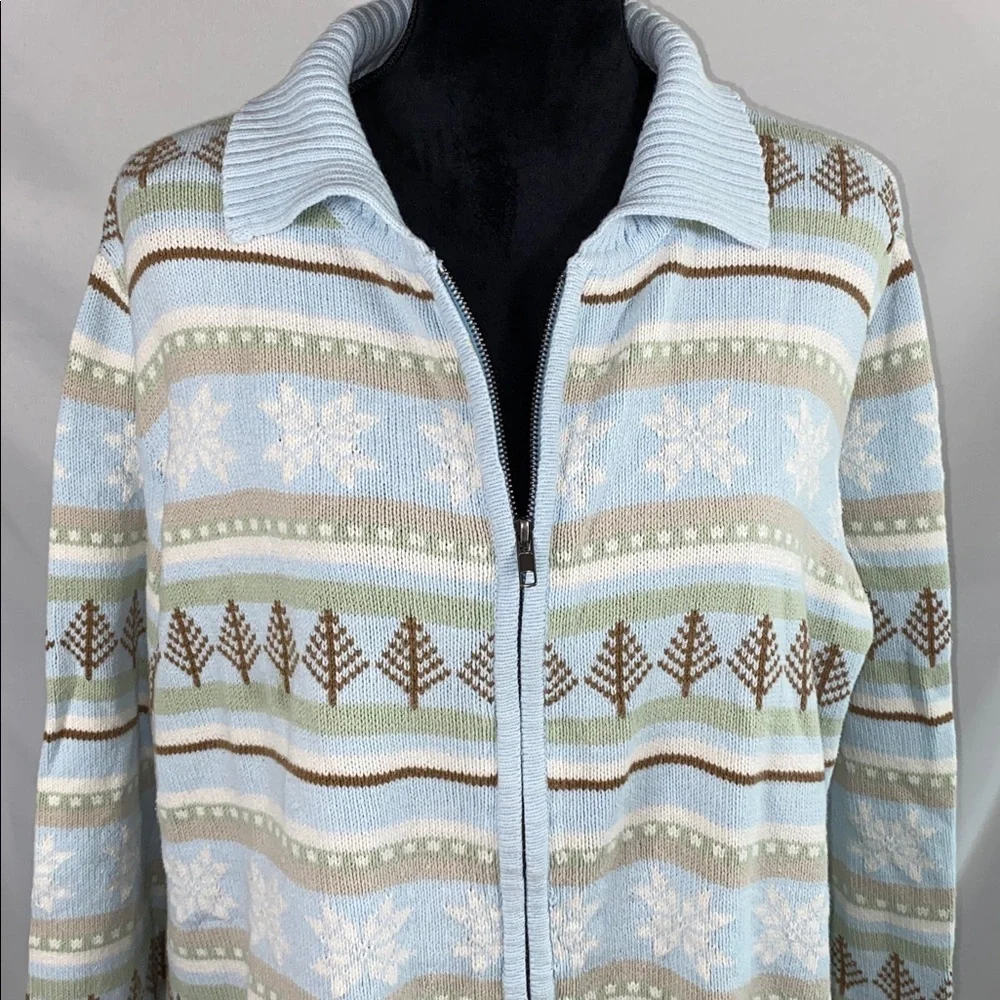 Vintage 90s Cherokee Made in Japan Fair Isle Pastel Knit Zip Cardigan Plus 14W/1